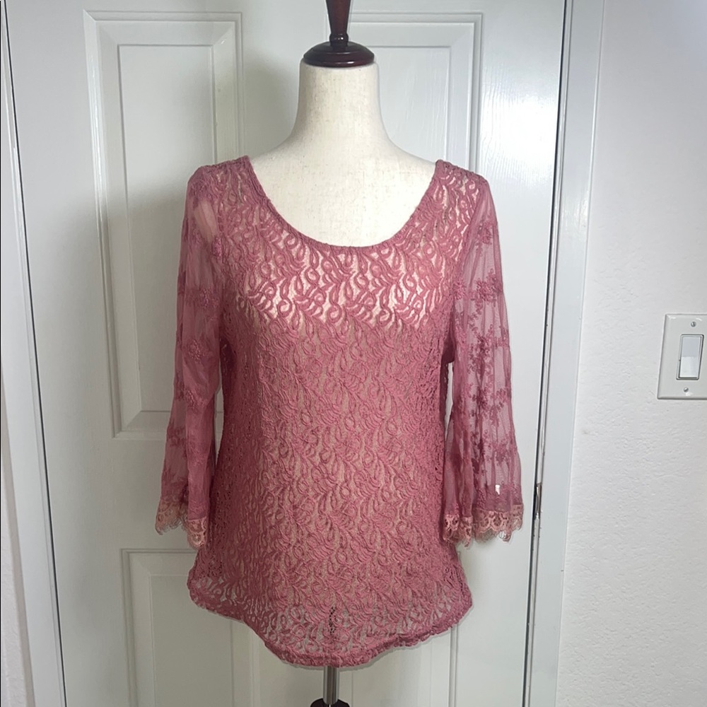 BKE Pink Flutter Sleeve Asymmetrical Blouse